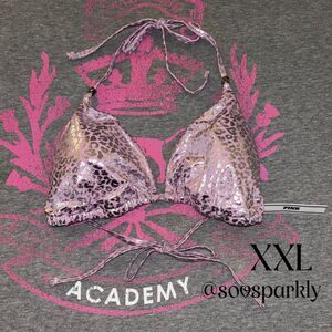 Victoria’s Secret PINK Hushed Lilac Leopard Foil Triangle String Bikini Top-XXL